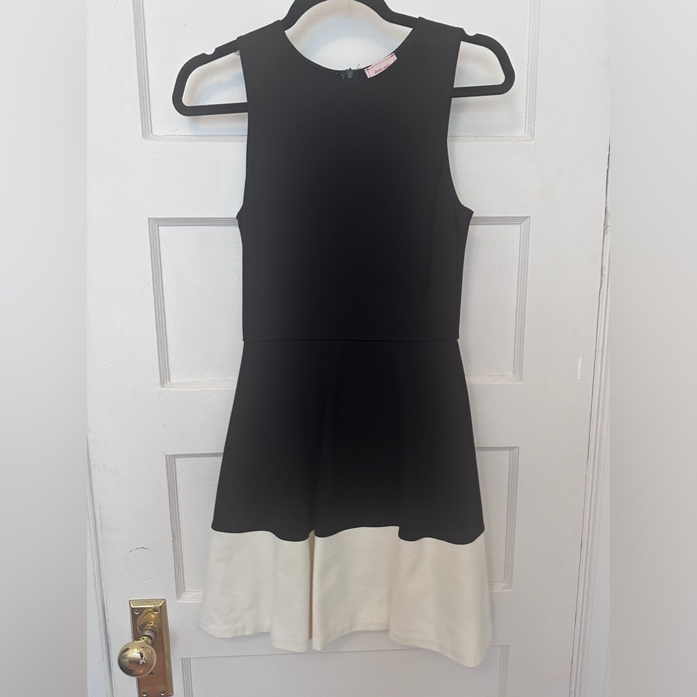 Black and white fit and flare mini dress